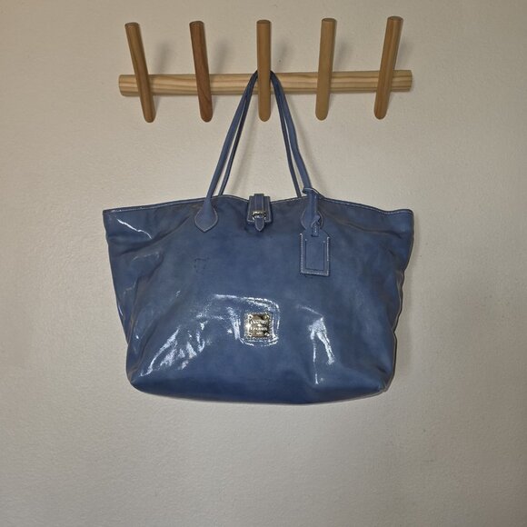 Dooney & Bourke Cindy Patent Leather Tote Bag Blue Large Shoulder Purse - Picture 7 of 16